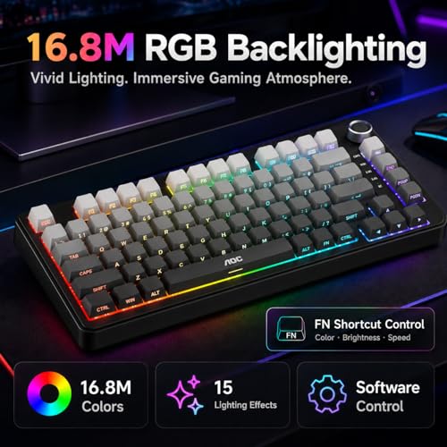 Image of AOC GK330 Gaming Keyboard, Hot Swappable Wireless Mechanical Keyboard Support BT /2.4GHz /USB-C, RGB Backlit, Pre-lubed Reaper Switches, Anti-ghosting, 75% Gasket Custom Keyboard with Five-Layer Padding