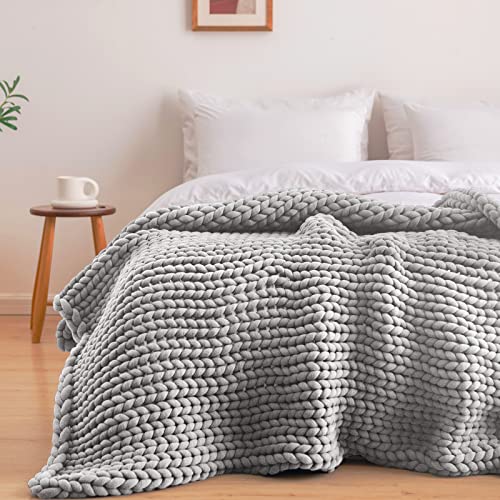 Weighted Idea Chunky Knit Weighted Blanket Twin Size (48"X 72", 12 Pounds, Light Grey) Handmade Throw Blanket For Adults, Soft Blanket Cozy, Best Gift For Christmas #TOP19