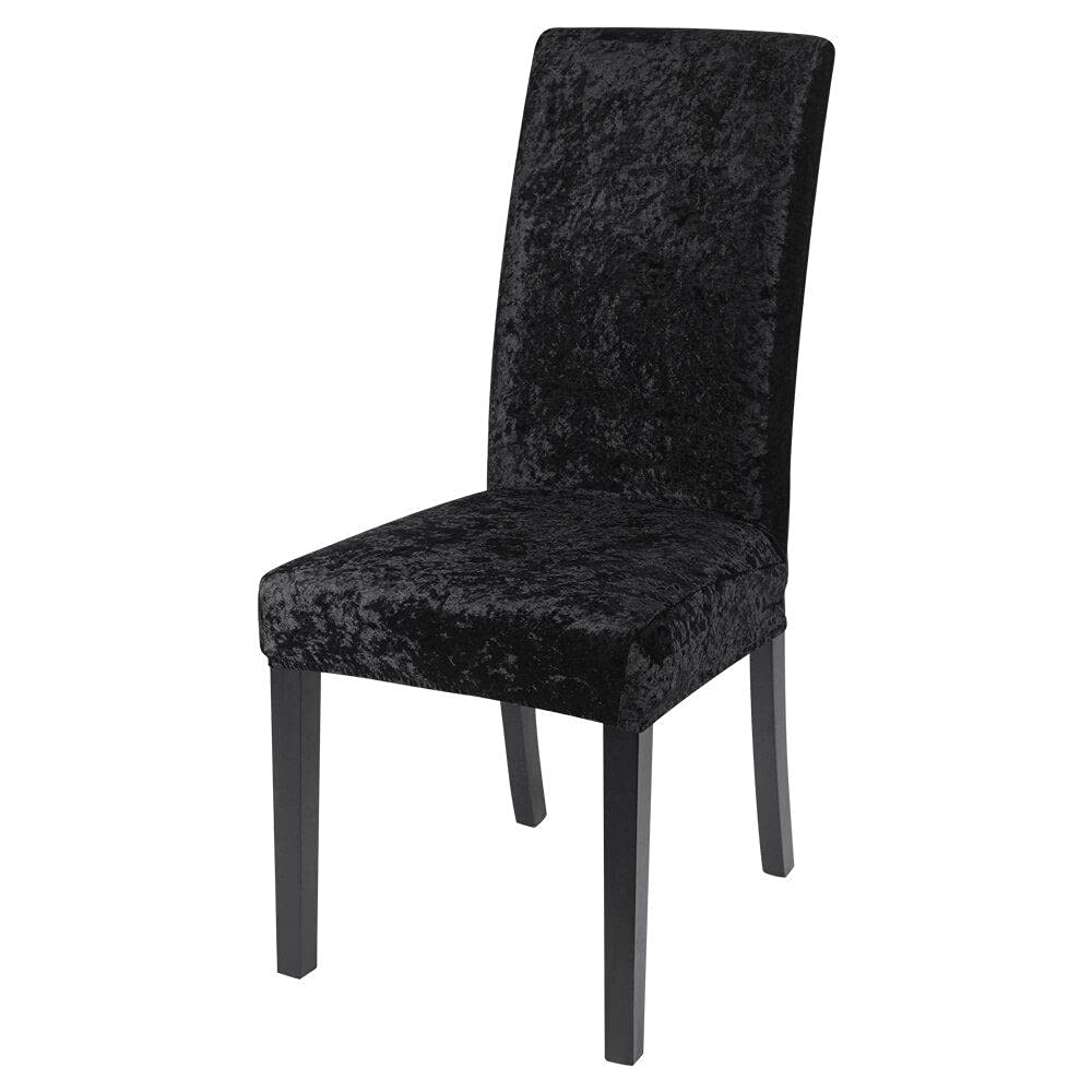 Housse de Chaise de Salle à Manger Tissu Velours Noir Extensible Protège-Chaise