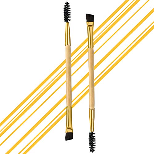 2 pennelli professionali angolati a doppia punta per sopracciglia e ciglia, in legno naturale per sopracciglia, pennello per sopracciglia