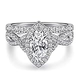 Marquise Bridal Sets Wedding Ring Set for Women White Gold 1 Carat Center Moissanite Engagement Ring Set 10K 14K 18K Gold Vintage Anniversary Promise Rings for Her with Text Engraving(10K Gold)