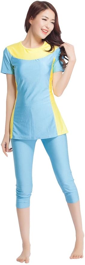 Costume Da Bagno Burkini Per Donne Muslim - 2 Pezzi, Poliestere, Con Cappuccio E Cerniera, Modesto E Comodo - Foto 3