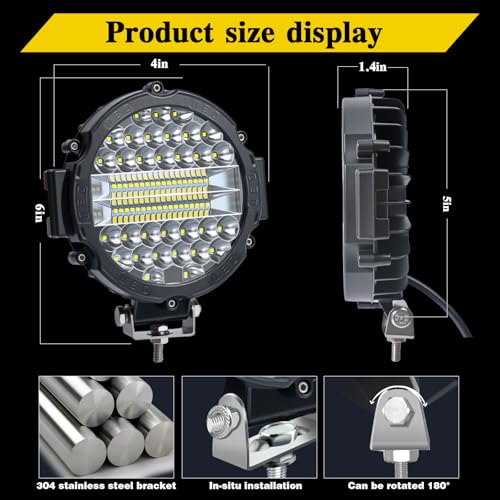 7 INCH Round LED Light Bar MUVKQC 201W Off-Road Driving Lights 21000lm LED Work Lights Pod with Wiring Harness for Pickup SUV ATV UTV Trucks Tractor (4PCS 201W Black+2 Set 2-Lead Wiring Harness)