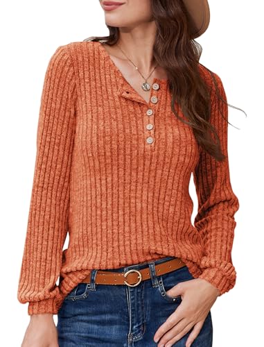 Women's Fall Long Sleeve Henley Shirts Button Down Ribbed Sweaters Casual Tunic Tops3