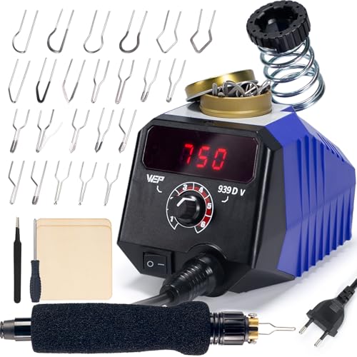 WEP 939D-V Kit de Pirograbador de Madera 250–750℃ – Herramienta de Pirograbador con Temperatura Ajustable, Bolígrafo Desmontable, 23 Puntas, Soporte para Bolígrafo–Apto para Madera y Cuero (EU Plug)