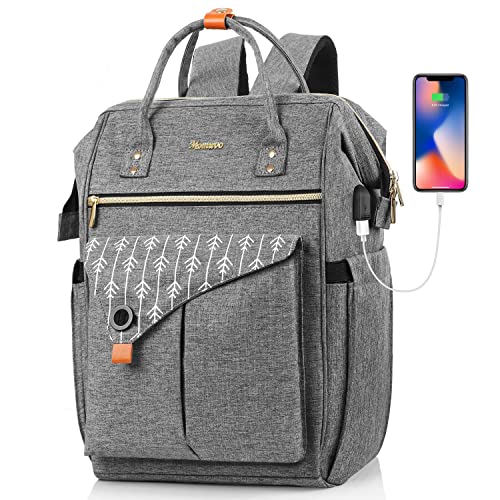 MOMUVO Laptop Backpack for Women, Grey, 17.3 Inch, with USB Charging Port, Dimension-11.2