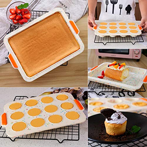 Meichu Silicone Bakeware Set Of 6, Muffin Pan Set Non-Stick Bake Molds 1 Silicone Muffin Pan 12 Cup, 1 Madeleine Pan 12 Cup, 1 Baguette Pan 8 Cup, 1 Toast Loaf Pan, 1 Round Cake Pan, 1 Square Cake Pan #TOP1