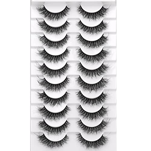 Ruairie Mink Lashes Fluffy 16MM Cat Eye Lashes Wispy False Eyelashes Natural Look 8D Fluffy Soft Volume Fake Eyelashes Pack 10 Pairs
