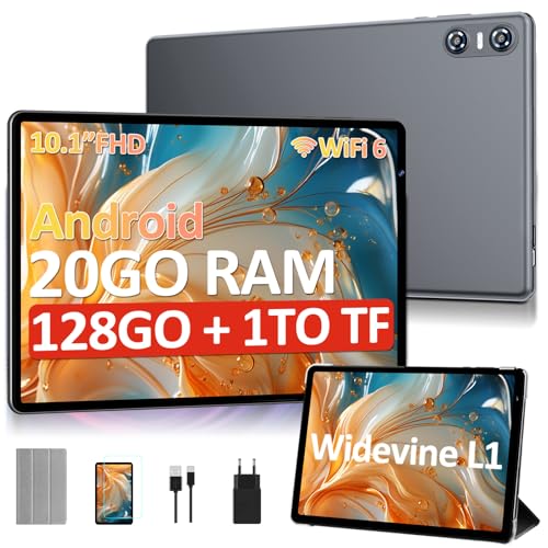 SKYEGG Tablette Tactile Android 14 avec 20 GO RAM+128 GO ROM (Extensible Jusqu'à 1 to), Widevine L1, Wi-FI 6, BT 5.0, Octa-Core, 5MP+8MP, Tablette 10 Pouces avec étui...