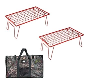キャンピングムーン(CAMPING MOON) KHAKI フィールド グラウンドラック ラック 折り畳みラック 収納用ラック オリーブグレー カーキ アルミ天板付き (本体T-230RD(レッド)2点セット)