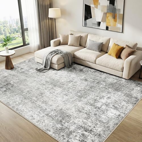 DEFYNEE - Tapis de Salon Moderne 120x180 cm, Antidérapant et Lavable - Poils Courts Motif Abstrait - pour Salon, Chambre et Bureau, Blanc-Gris