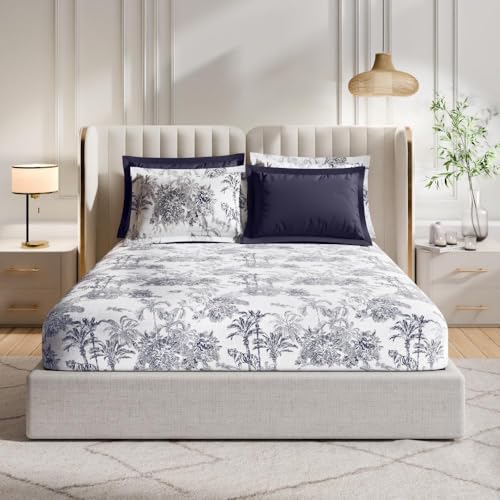 Image of Wakefit Premium 100% Cotton 300 TC Flat Bedsheet with 4 Pillow Covers | King Size (104 x 104 inch) | Misu