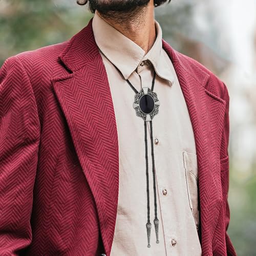 Image of HUABOLA CALYN Native American Bolo tie Rodeo Cowboy Leather Necktie Western Bolo ties for Men Women Necktie for Concert Fans