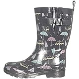 Capelli New York Ladies Umbrella Printed Mid- Calf Rain Boot Grey Combo 10