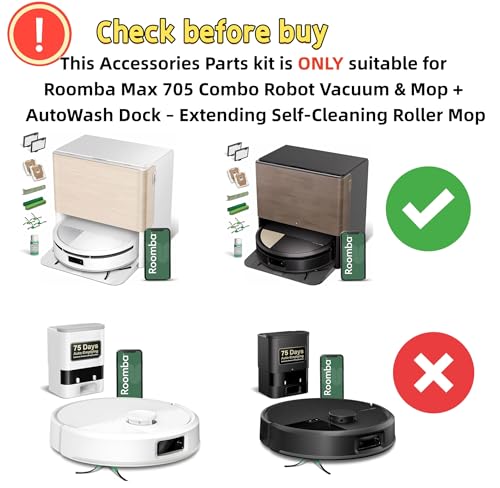 Image of Replacement Parts Accessories kit for iRobot Roomba Max 700 707 705 705x Combo Robot + AutoWash Dock Vacuum Cleaner, 1 Set Roller Brush 2 Roller Mop 5 Dust Bag 4 HEPA Filter 3 Pairs Side Brush