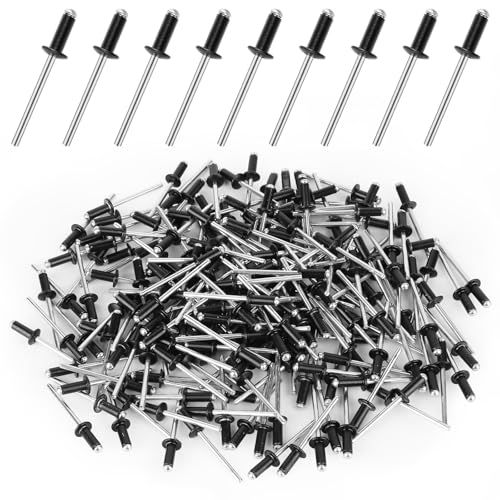 Kayqbonke 200 Pièces Rivet Pop, 4x10mm Rivets Anthracite, Grosse Tête Rivets Noire Pop, Rivet...