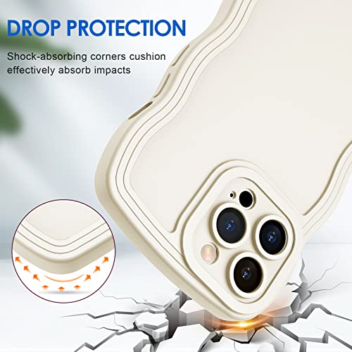 Anuck Case For Iphone 13 Pro Max Case Wave, Curly Frame Design For Women Girls, Cute Wavy Solid Color Aesthetic Phone Case Soft Flexible Tpu Shockproof Full-Body Protective Case Cover 6.7" - White #TOP2