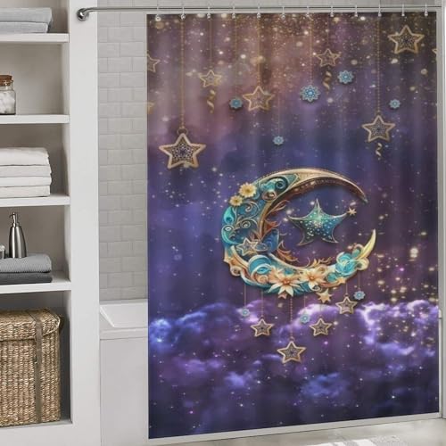 Rideau de douche lune et étoiles polyester pour une ambiance zen - 2