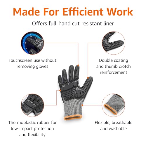 Amazon Basics Cut Level A2, Abrasion ANSI Level A4, Impact Protection Gloves with Touch Screen Friendly 15G Sandy Nitrile Palm, Pack of 100 Pairs, Black, Size XXXS image 2