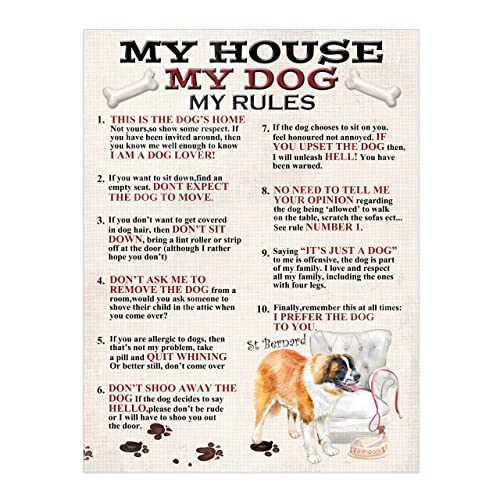 St Bernard My House My Dog My Rules Metal Sign Dog Plaque Home Decor Bar Shed Garage Man Cave