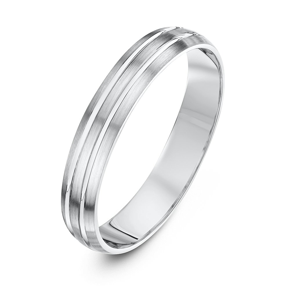 Theia Anillo de Bodas de Oro Amarillo o Oro Blanco, 9K, Super Pesado Forma D Mate con Dos Ranuras Pulidas, 4-6mm