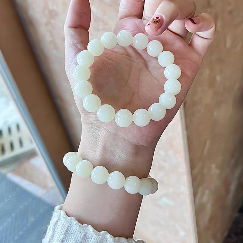 Natural Bodhi Seed Bracelet, 12mm Round White Beads, for Men and Women2