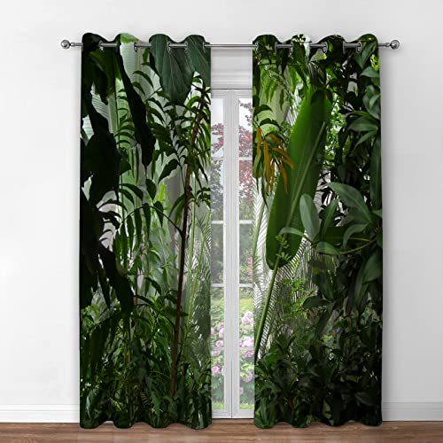 Jekeno Tropical Rainforest Plant Blackout Curtains Nature Wood Decor Home Bedroom Living Room Darkening Grommet Window Drapes 2 Panel Set, 42"x54"