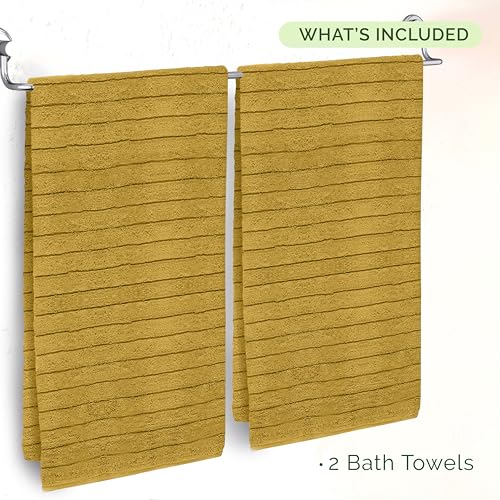 Image of Elegant Comfort 100% Turkish Cotton Corduroy Ribbed Luxury Soft 2 Pack Bath Towels 27 x 54 Inch - Ultra Plush, Absorbent, Quick Dry, Hotel Spa Quality Towels for Bathroom Essentials, Gold
