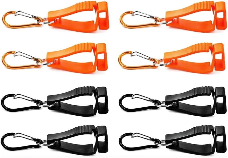 Work Glove Clips for Work, 8 Pcs Gloves Keeper Grabber Clips for Construction and Industrial Use, Detachable Glove Holder with Interlocking Teeth for Belt and Waist, 4 Black and 4 Orange