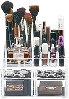Masters & Burrell Clear Acrylic Makeup Organiser Storage Stand Display Table for Cosmetics Set Holder Perfume Display Stand Box, Lipstick Storage with 4 Drawers, Bedroom, Bathroom, Dresser