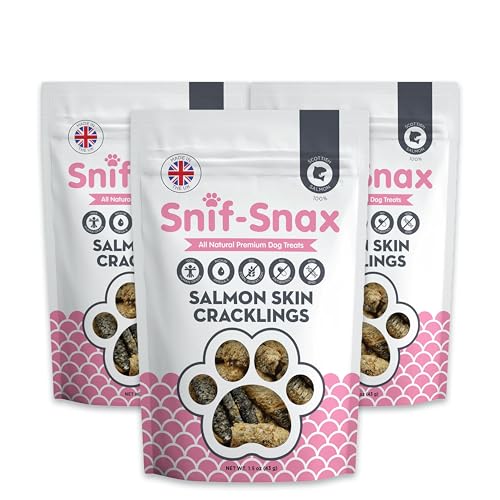 Snif-Snax Salmon Skins Dog Treats (1.5oz 3-Pack) Single Ingredient Grain Free Human-Grade Healthy Dog Treats with Omega-3s for Skin Coat & Joint Support
