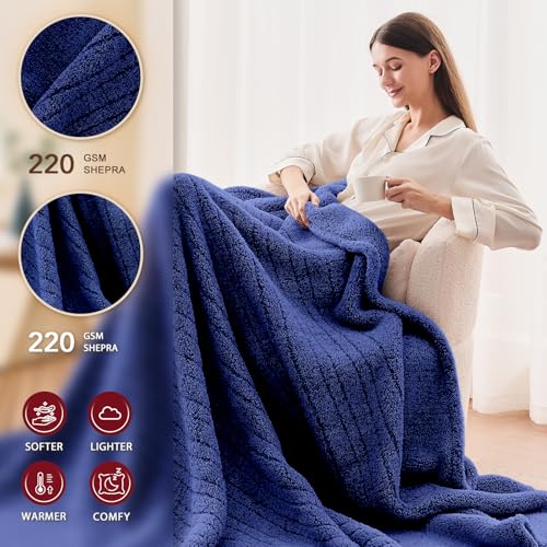 JKMAX Heated Electric Blanket Full Size - 72"x84" Heating Blanket with 10 Heating Levels & 5 Time Settings Over-Heat Protection, Winter Warmer for Adults with ETL Certification(Navy Blue)