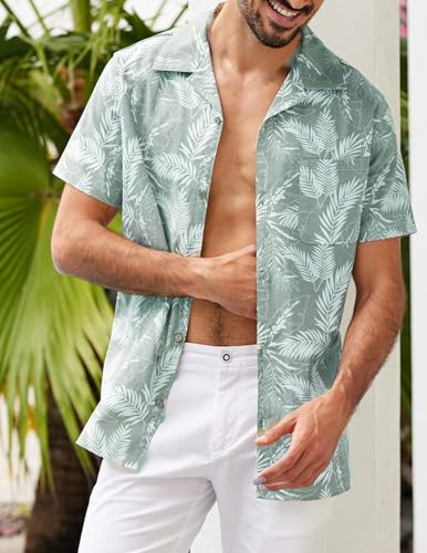Image of Men's Hawaiian Shirt Tops Vintage Short Sleeve Button Down Beach Shirt Male Tropical Floral Summer Pullover Party Holiday