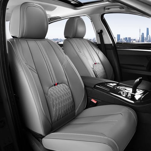 Image of Coverado Car Seat Covers for Front Seat, Leather Seat Cover for Cars, Waterproof Seat Cover with Lumbar Support, Universal Car Seat Protector, Driver Seat Cushion Universal for Most Vehicles (Gray)
