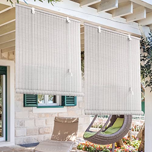 MADECOSTORE Roll'up Bambou Fines Lattes pour intérieur et extérieur - Blanc - L100 x H250cm