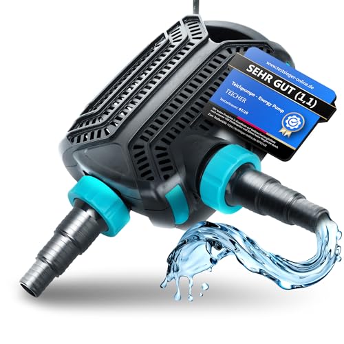 Teicher Filterpumpe EP-3000X [Neues Modell] – Teichpumpe für außen 10W, 3000 l/h Energie effizient | Bachlaufpumpe Gartenteich Bachlauf Wasserfall | Filter Pumpe Teich Pond Pump Teichpumpen IPX8 Norm