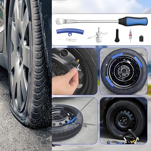 PINKJOY 11.5\" Tire Spoon Kit, 26pcs Tire Changing Tool for Motorcycle Dirt Bike Lawn Tractor Bicycle, Motorcycle Tire Changer Tire Removal Tool with 3pcs Rim Covers 6pcs Valve Tool Valve Cores