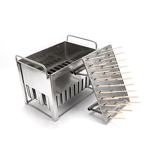 WUPYI Ice Cream Stick Mold,30pcs Stainless Steel Popsicle Frozen Mold Ice Pop Molds Lolly Pop Makers 85g with Notch,with Wooden Sticks and Cleaning Brush,US Stock (Round with Notch)