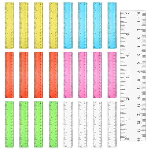 25 Stück Lineal 15cm Farbiges Kunststoff Lineal 15cm Kunststofflineal Bunt Transparent Lineale Set 6 Zoll Gerades Durchsichtiges Lineal Set für Zuhause Schule Bürobedar Klassenzimmer