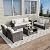 GarveeLife 5 Pieces Patio Furniture Set, 7-Seater Rattan Wicker Patio Conversation Sets with Coffee Table, Outdoor Sectional Patio Sofa Set, Grey Rattan and Grey Cushions