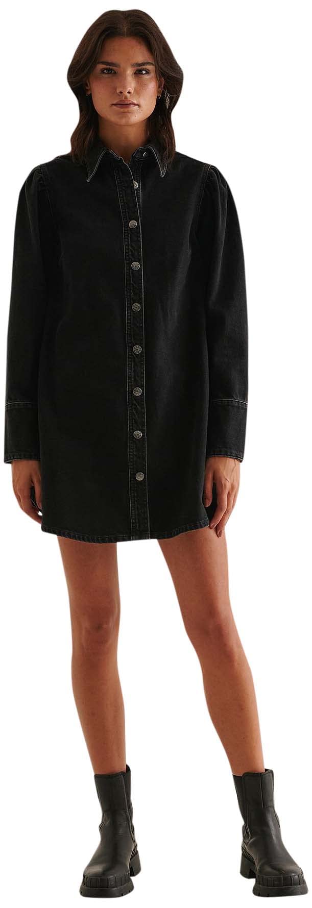 NA-KD Organic Denim Shirt Dress, Black wash, EU 38