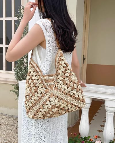 Image of Rejolly Straw Hobo Bag for Women Tote Bag Summer Vacation Beach Handbags Boho Bohemian Style Shoulder Purse