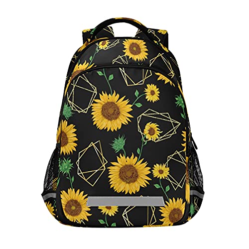 MNSRUU School Backpack with Chest Strap, Flower Sunflowers Laptop Backpack, Travel Hiking Backpack for Boys Girls, Rucksack, Knapsack