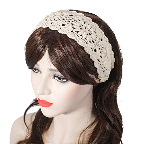 Zlyc Women Headband Handmade Crochet Knit Boho Flower Hair Bands (Crochet White) #TOP1