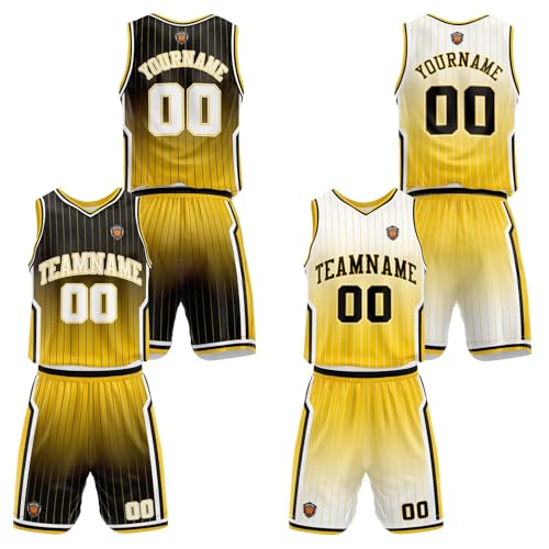 Lafubeatuy Custom Reversible Basketball Jersey Uniform Sets with Personalized Printed for Adults Youths (Polyester, Gradient Black Yellow)