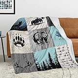 MTJJ Blanket Retro Bear Moose Deer Throw Blankets,Ultra Soft Fleece Blanket Cozy Bed Blankets Quilt