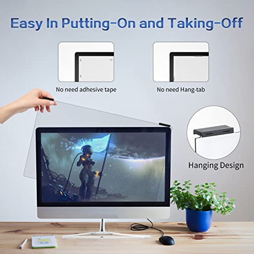 Image of Computer Privacy Screen Filter 21.5 Inch, 9H Hardness Hanging Computer Screen Privacy Shield Compatible with 16:9 Widescreen Monitor, Eye Protection and Blue Light Blocks