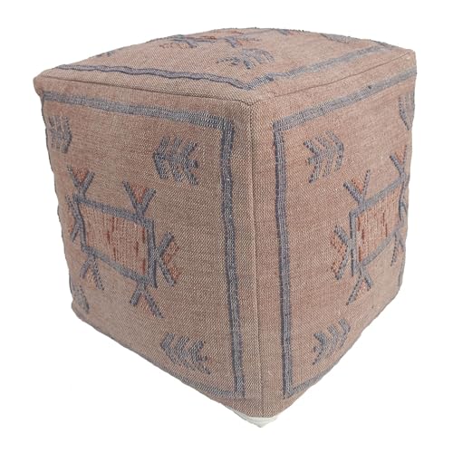 Trade Star Handwoven Sabra Pouffe Cover Thick Cotton Seating Pouf Kilim Designer Pouf Premium Cotton Handcrafted Ottoman Floor Pillow Cover Stylish Footrest for Living Room Decor Highly Durable