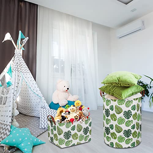 Image of NTAOHAMPER Rectangular Green Storage Basket, Waterproof Safari Nursery Box with Handles for Bedroom, Jungle Theme Gifts Basket, Momstera Decor(Leaf)