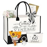 60 Geburtstag Geschenk Frau-Vintage 1966 Canvas Einkaufstasche Tragetasche, Kosmetiktasche Set & Grußkarte-60. Geburtstagsgeschenk für Mama, Kollegin Freundin, Schwester für Frauen